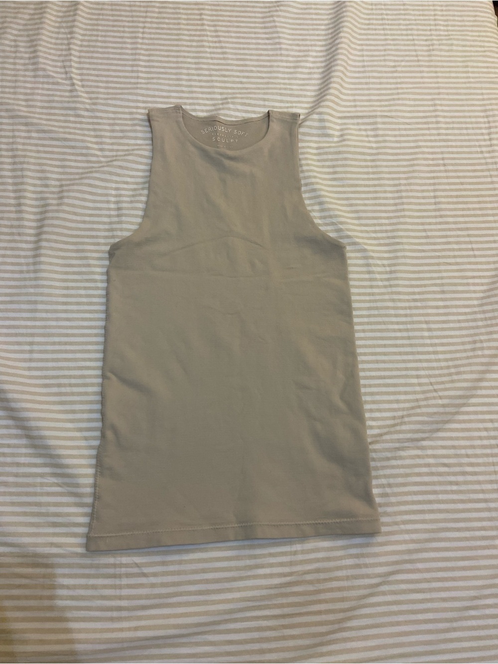 Aeropostale Sculpt Sleeveless Crew Neck Tank Top Taupe Double Lined Front XS